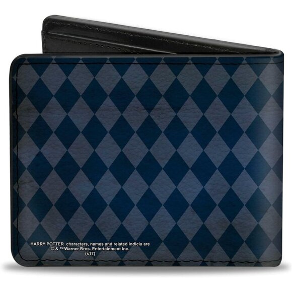 ✨Men's Blue Bifold Wallet Hufflepuff Crest Stripe4 Weathered Wallets - Picture 2 of 5